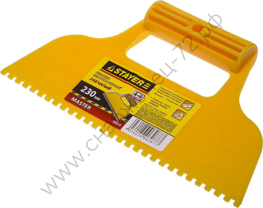 STAYER 230 мм, зубчатый 4х4 мм, пластмассовый, Малярный шпатель, MASTER (1022-4)