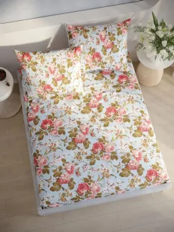 Постельное белье перкаль Сказка "Прохоровская роза (новая)" семейное Наволочка 50х70 см 2 шт Простынь на резинке 160x200 см Пододеяльник 145x215 см 2шт