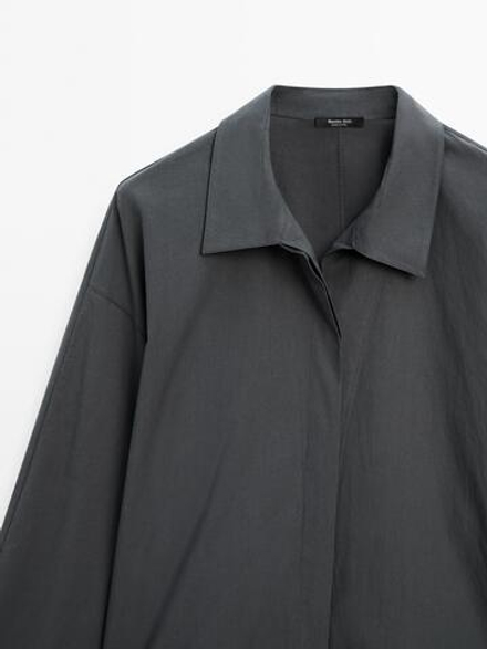 Massimo Dutti Рубашка свободного кроя из 100% хлопка, синевато-серый