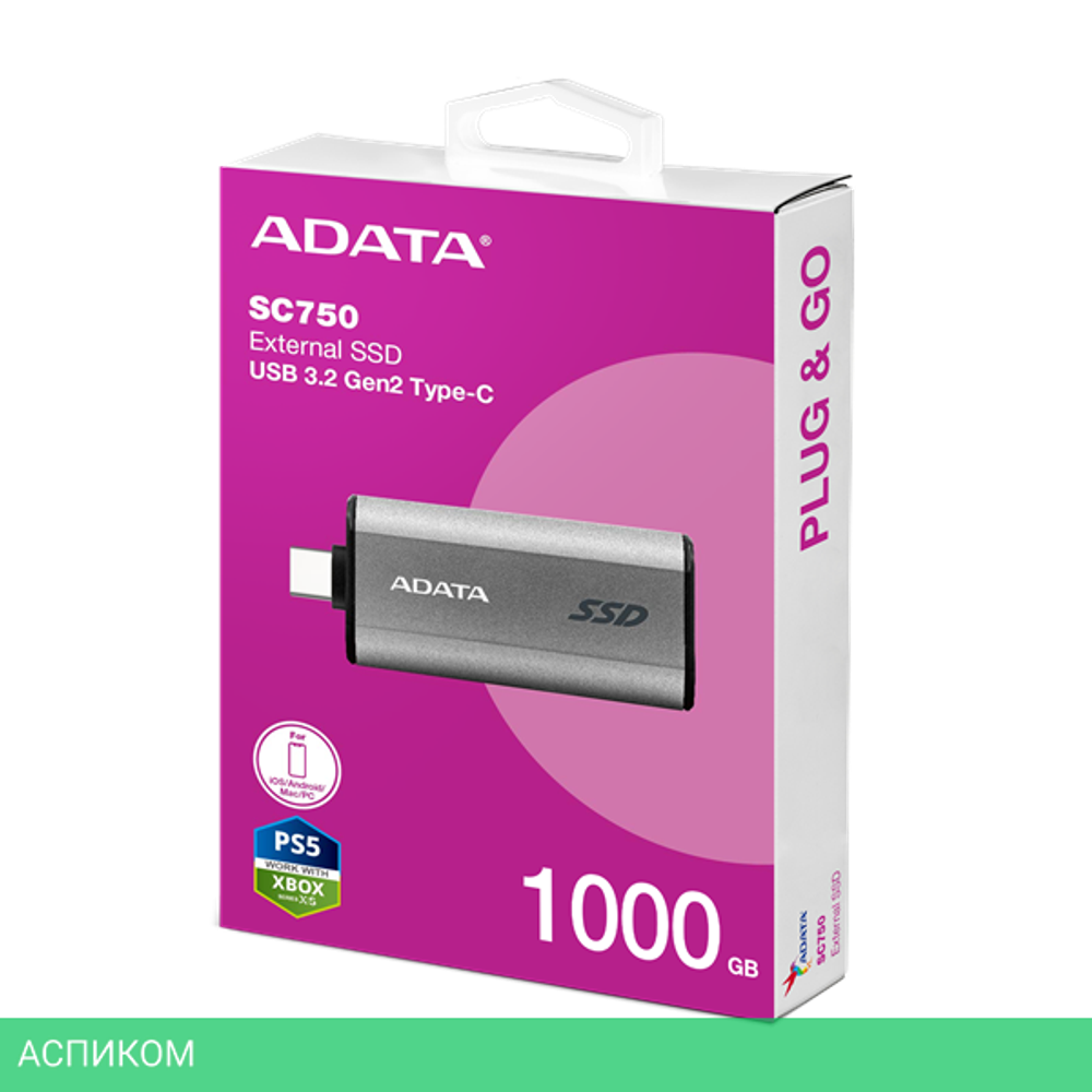 Внешний накопитель A-Data SC750 1TB серый (SC750-1000G-CCBK)