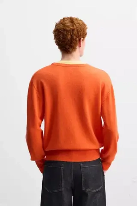 ZARA X HARRY LAMBERT ШЕРСТЯНОЙ СВИТЕР В СТИЛЕ КОЛОР-БЛОК, ОРАНЖЕВЫЙ