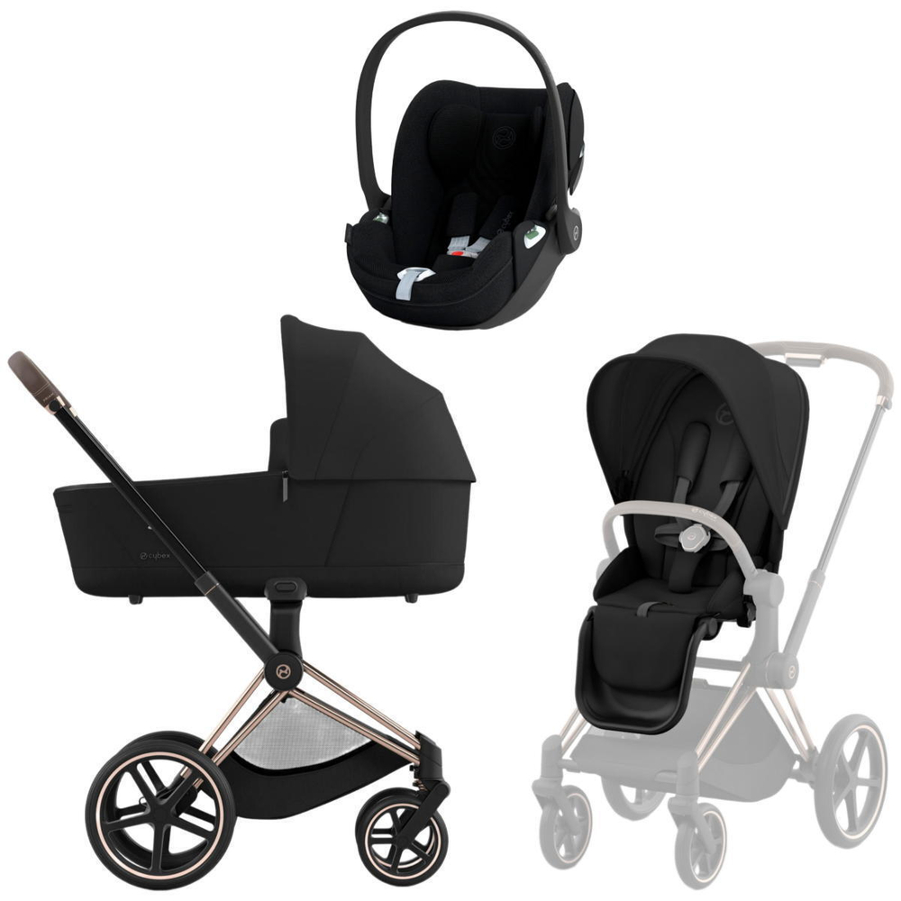Коляска 3 в 1 Cybex Priam IV Rosegold complete и автокресло Cloud T i-Size Sepia Black Plus Sepia Black
