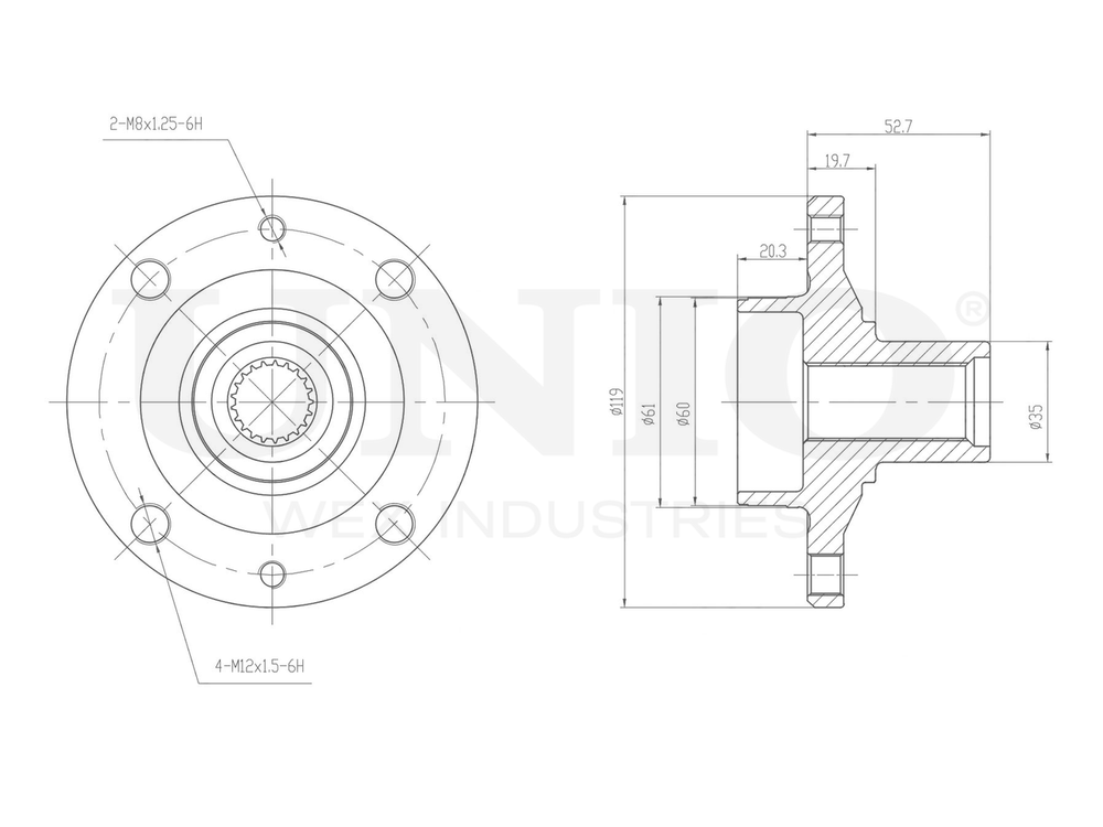 Ступица передняя (без ABS) UNIO HUB-20267