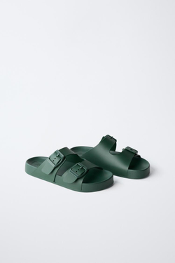ZARA ПЛЯЖНЫЕ ТАПОЧКИ С ПРЯЖКАМИ, ЗЕЛЕНЫЙ