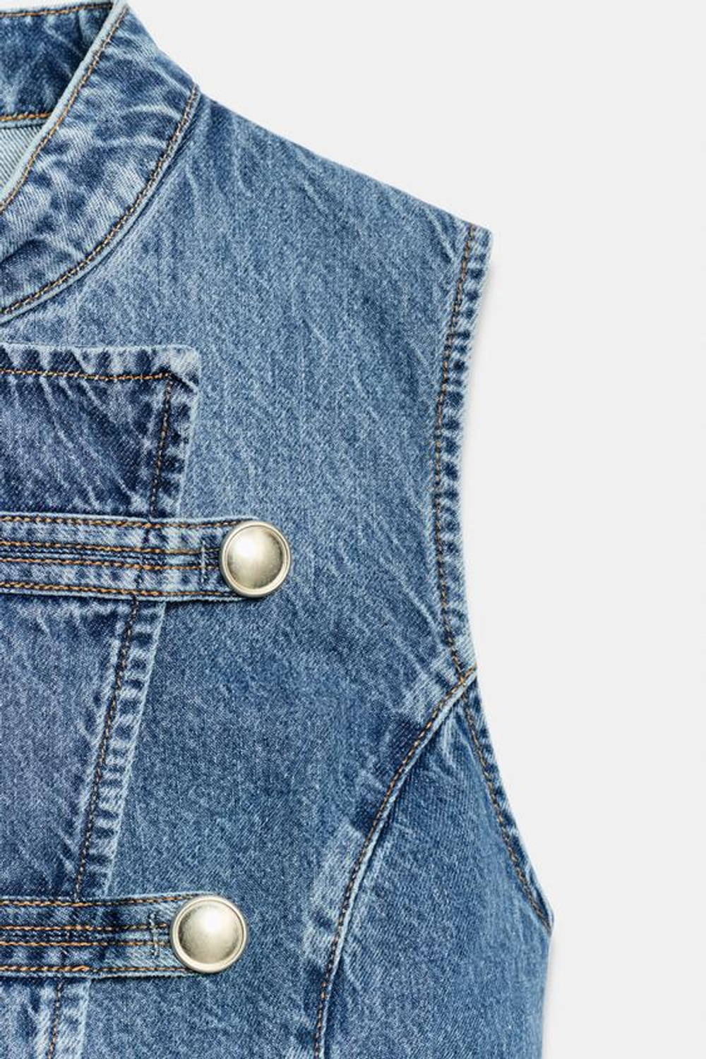 ZARA ДЖИНСОВЫЙ ТОП Z1975 С НАВЕСНЫМИ ПЕТЛЯМИ, ВЫЦВЕТШИЙ СИНИЙ