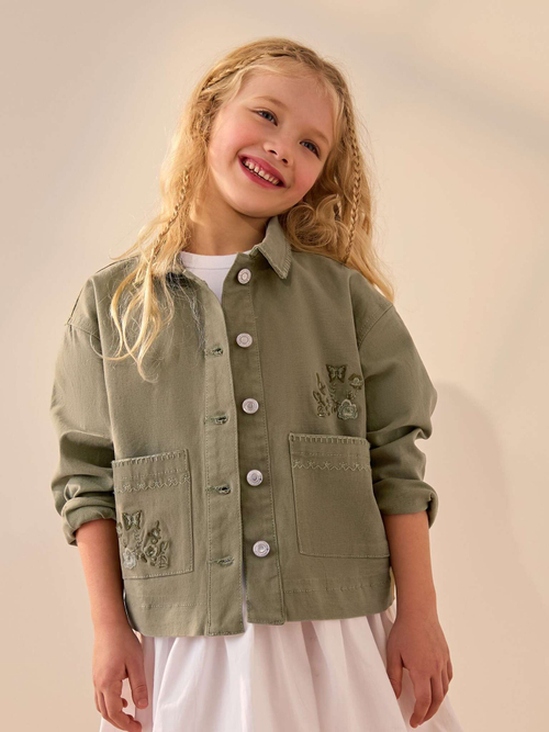 Куртка джинсовая с вышивкой для девочки Next E25-208, Хаки