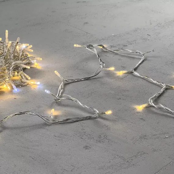 Светодиодная нить 100 теплых белых LED ламп с мерцанием, 10 м., 24В, прозрачный провод ПВХ, LTC (PST100BLW-10-1WW)
