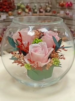 натуральные кустовые розы в стекле, вакуум