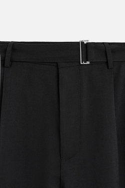 ZARA БРЮКИ С ЗАЩИПАМИ И РЕМНЕМ, ЧЕРНЫЙ