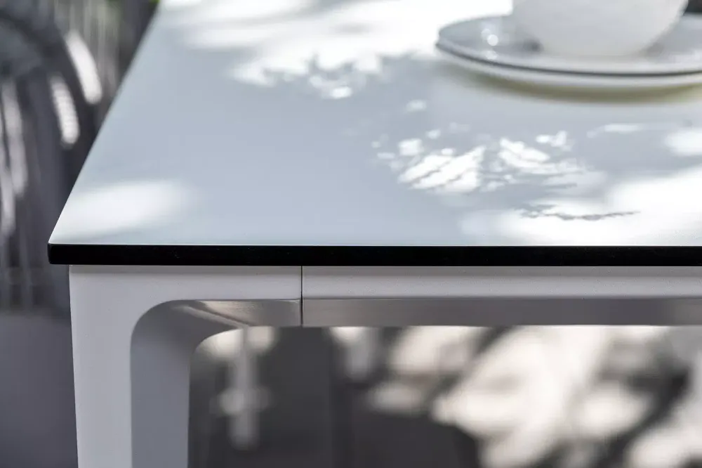 "Малага" обеденная группа на 6 персон со стульями "Марсель", каркас белый, роуп светло-серый