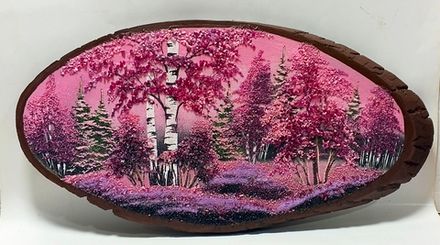 Панно на срезе дерева " Рубиновый закат