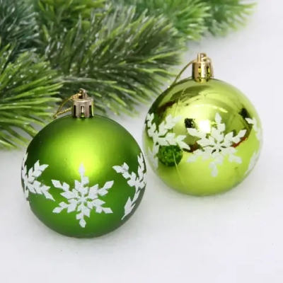 Новогодние шары «Снежный шарм» 6 см (набор 6 шт), Салатовый