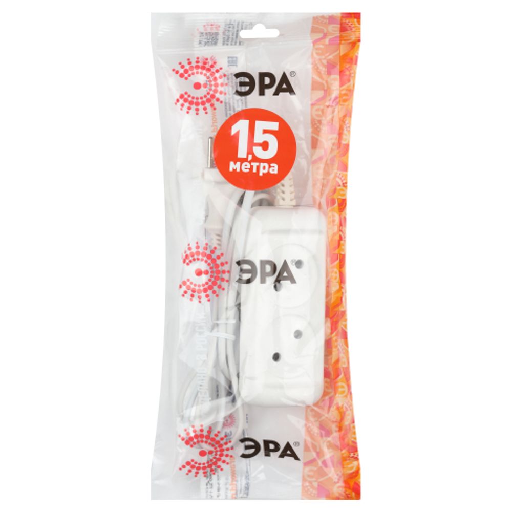 Удлинитель электрический ЭРА UX-2-1,5m без заземления 2 розетки 1,5м ШВВП 2x0,75мм2 6А | Бытовые удлинители