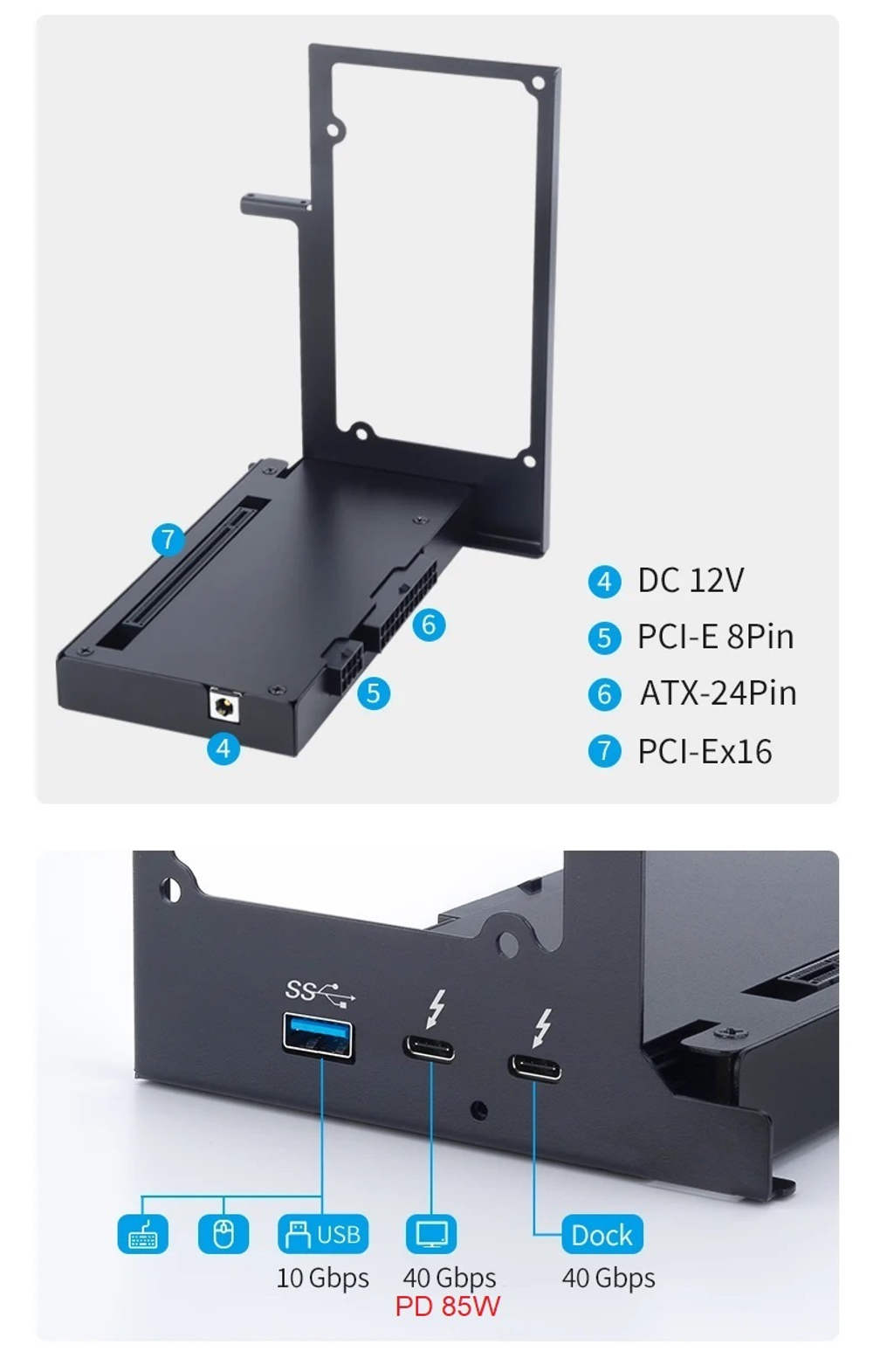 Внешний корпус для видеокарты Wikingoo EGPU Thunderbolt 3/4. + доп. питание Type-C
