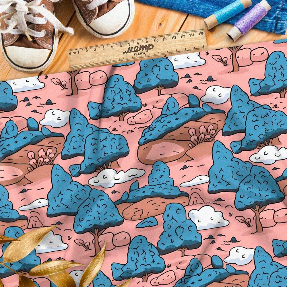 Ткань премиум дюспо мультяшный ландшафт