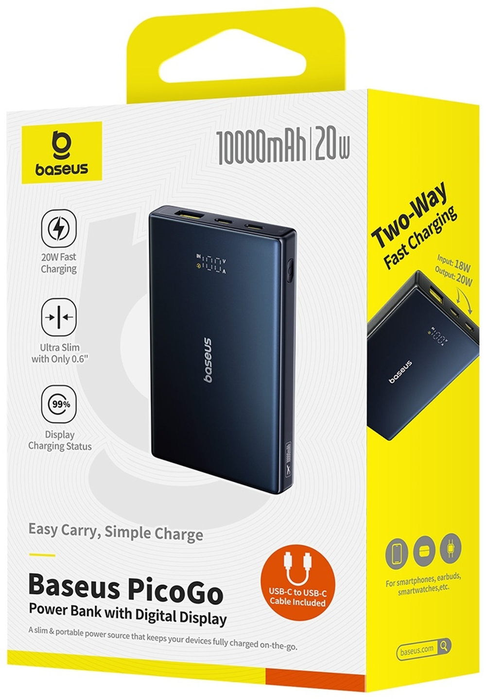 Внешний аккумулятор Baseus PicoGo 2C+U 20W 10000 мАч черный