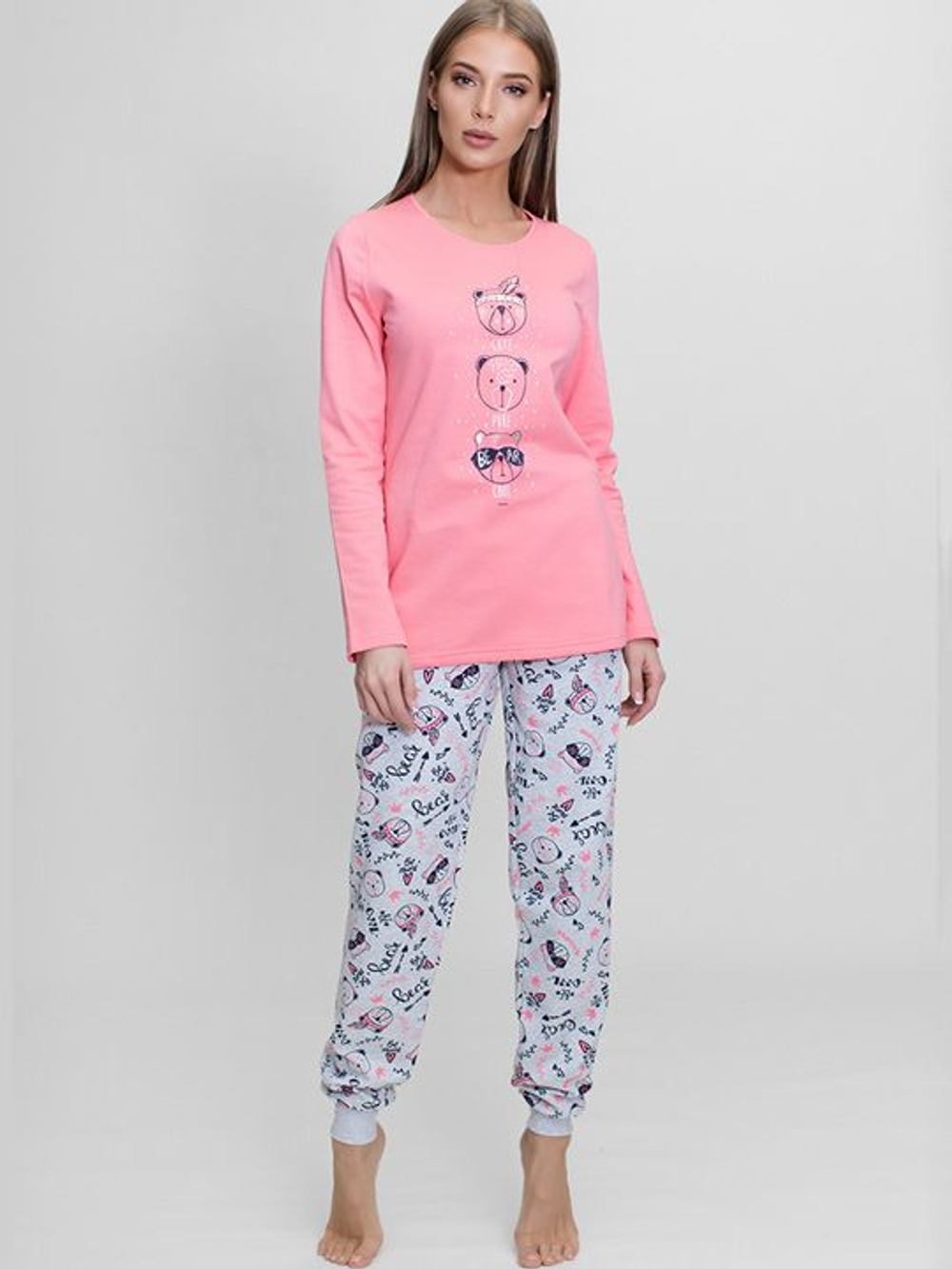 Женский комплект с мишками (Размер: M) (Цвет: розовый с серым)