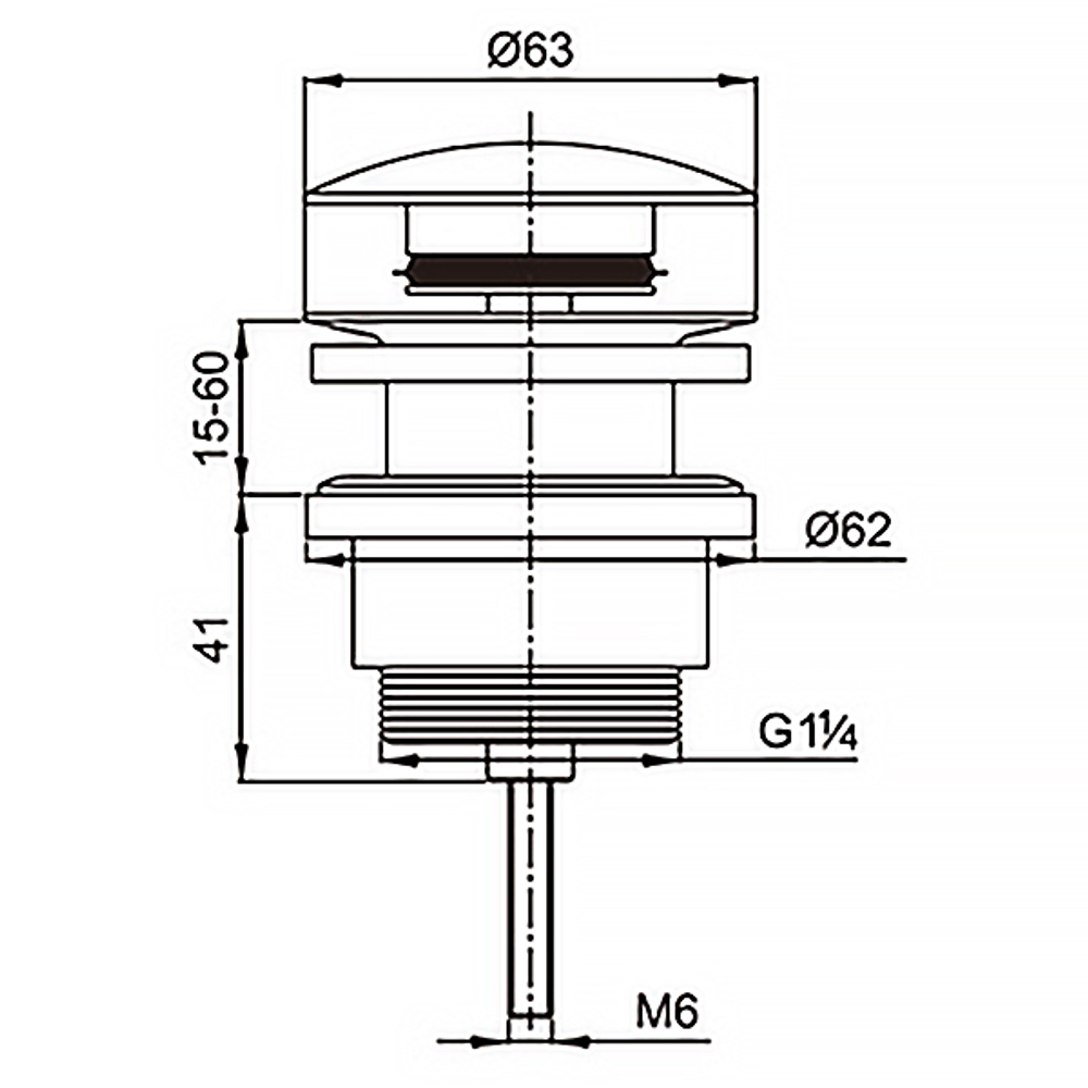 Донный клапан AZARIO для раковины, CLIC-CLAC, 1 1/4, латунь, черный (AZ-105-BL-Н)