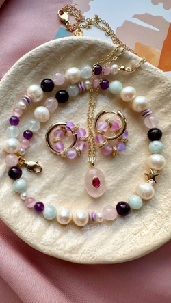 Серьги Лавандовые кольца с фианитами