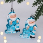 Елочные игрушки «Дед Мороз с подарком» 6,5 см (набор 2 шт), Синий
