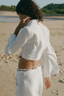 ZARA ТОП В СТИЛЕ РУСТИК С ПРЯЖКОЙ, ЖЕЛТОВАТО-БЕЛЫЙ