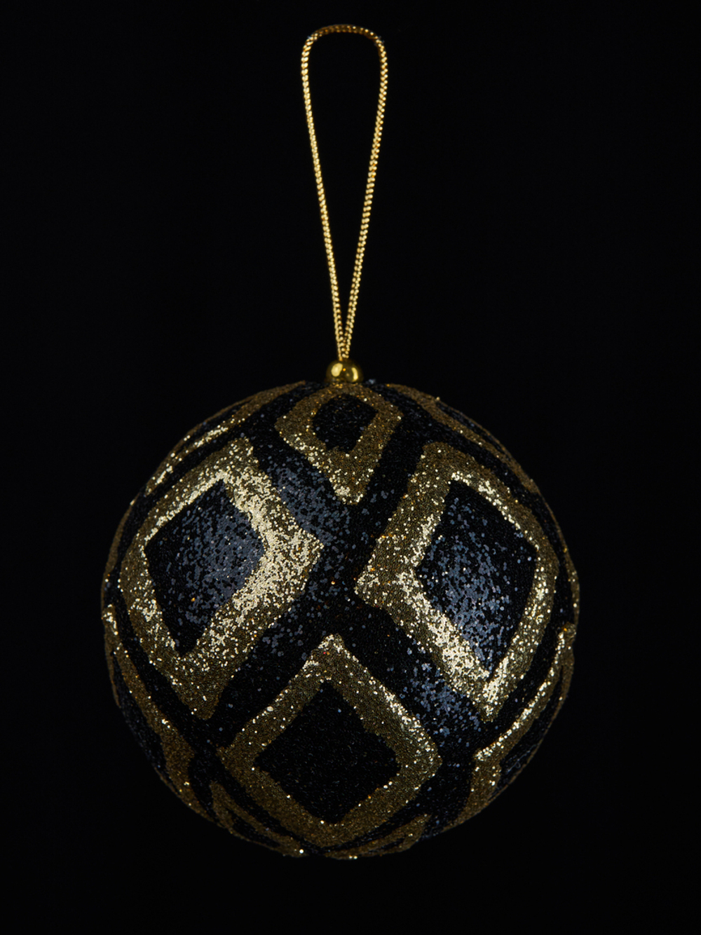 Шар с узором ромб 10см ChristmasDeLuxe черный с золотом