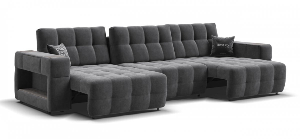 Диван BOSS.XO MAX велюр Monolit серый / WOOD Rock