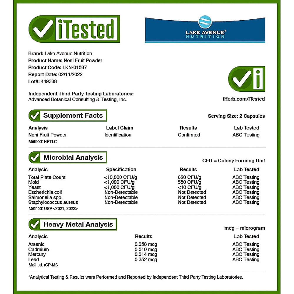 Lake Avenue Nutrition, порошок из плодов нони, 360 вегетарианских капсул