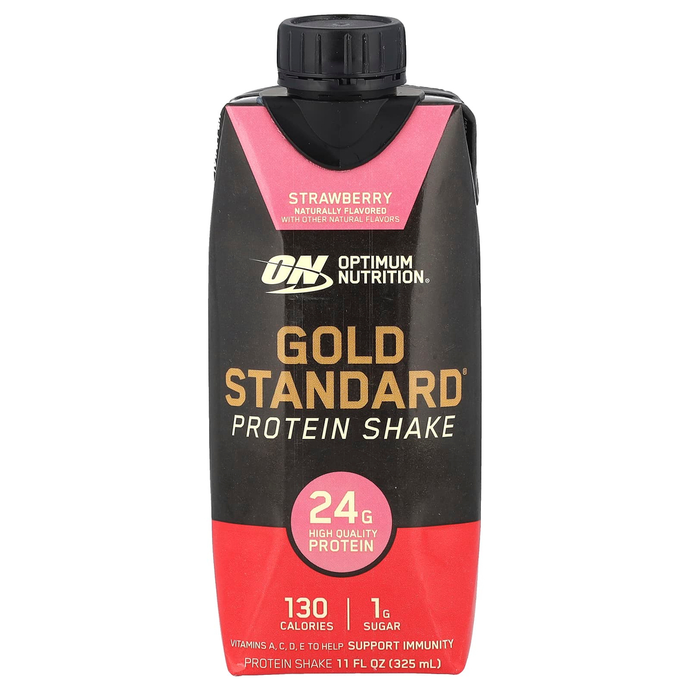 Optimum Nutrition, Протеиновый коктейль Gold Standard®, клубника, 4 коробки по 325 мл (11 жидк. Унций)