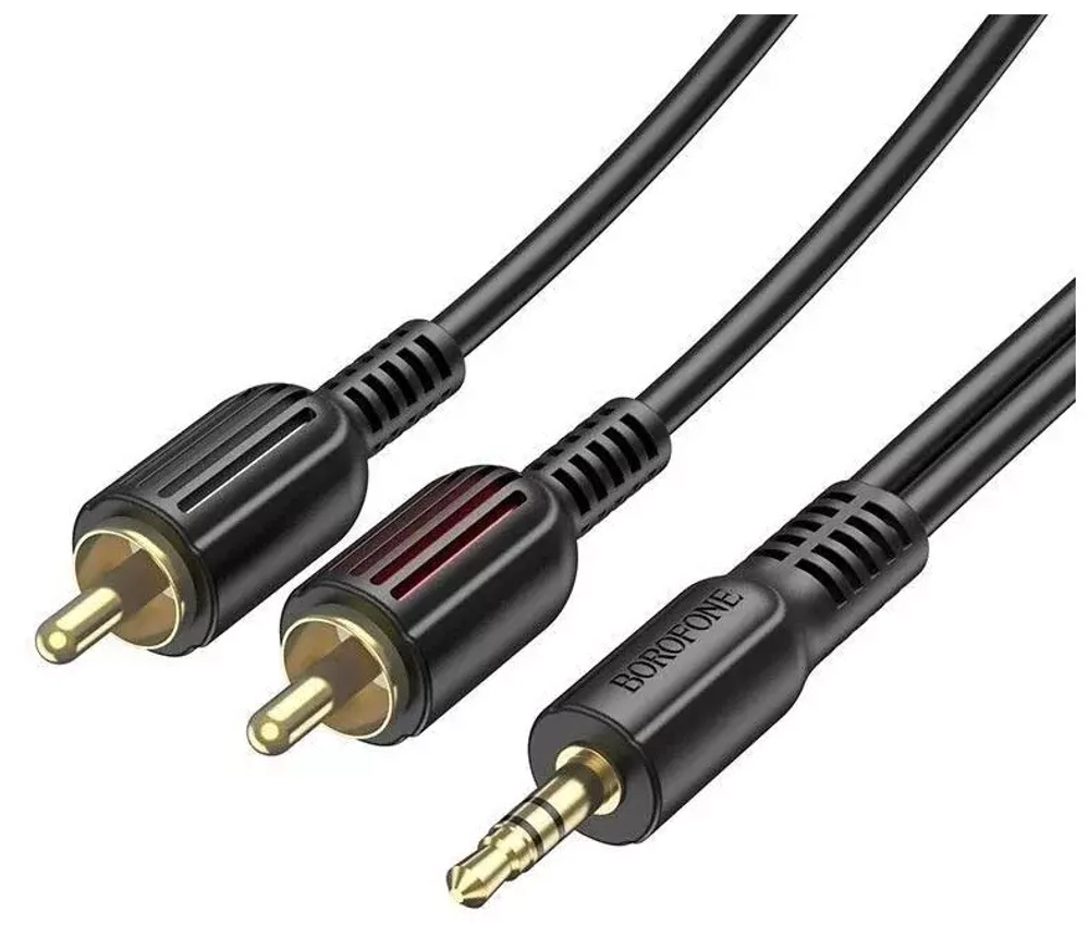 Шнур 3.5-2RCA 1.5-метр BOROFONE BL11 / AUX jack 3.5мм - тюльпаны