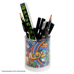 Подставка для канцелярских принадлежностей, арт.62680/ 24 КОТ НА БЕЛОМ (13,8х10х7 см, полипропилен, цвет: белый, шелкография в одну краску, 2 отделение (-ия), ПЭТ-пакет).