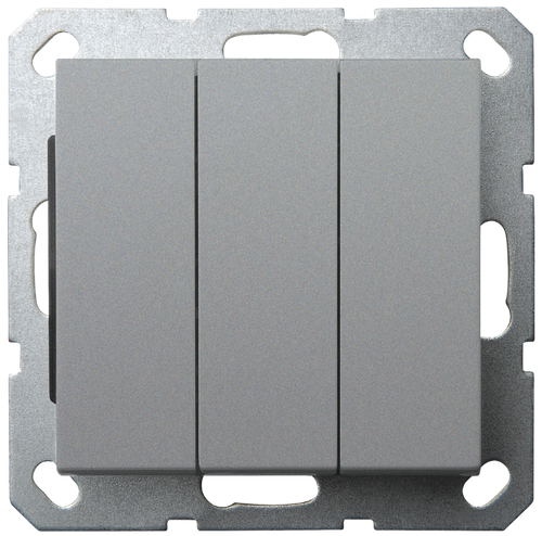 Выключатель трехклавишный 10A 250V~ с накладкой, цвет Алюминий