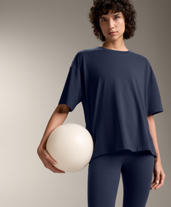 Oysho Футболка с короткими рукавами из смесового хлопка, синий