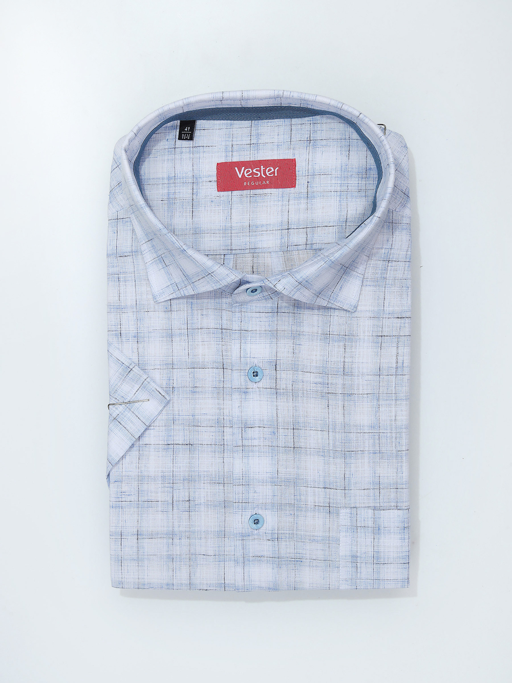 Сорочка мужская VESTER короткий рукав, клетка, хлопок, пэ, лён 75915 49