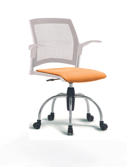 Кресло Rewind каркас хромированный, пластик белый, база паук хромированная, с открытыми подлокотниками, сидение оранжевое, спинка-сетка