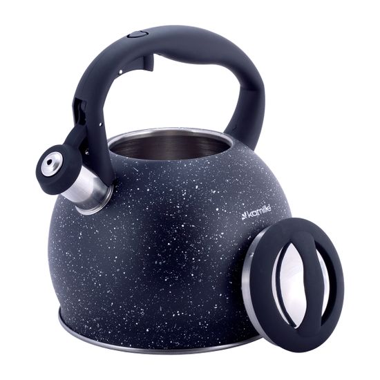 Чайник 3 л. из нержавеющей стали со свистком Kamille KM-1074 с мраморным покрытием и ручкой "soft touch"