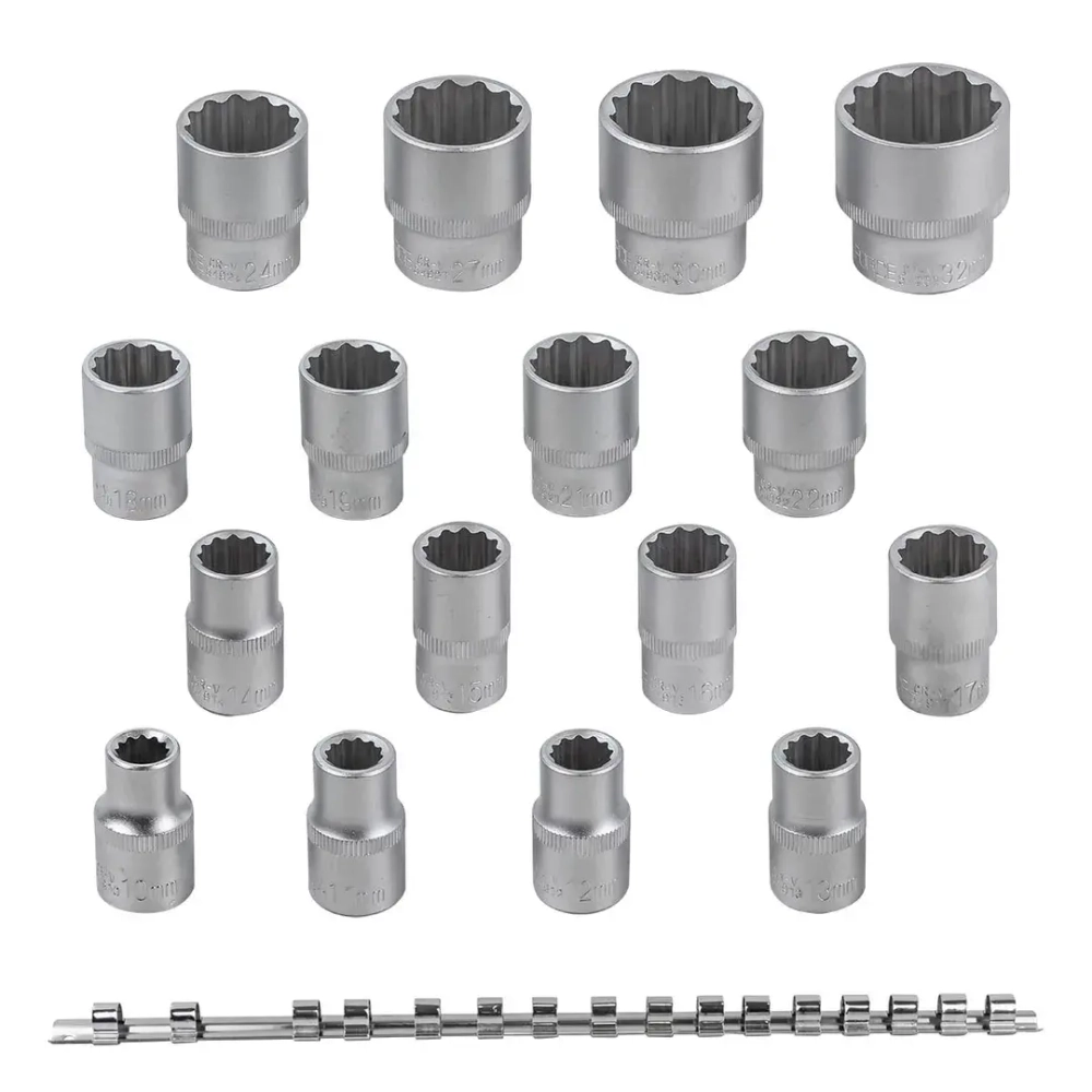 Набор головок 16пр.1/2''(12гр.)(10-19,21,22,24,27,30,32мм) на планке RockForce##Rock FORCE RF-4161-9