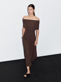 Massimo Dutti Длинное платье без бретелей, коричневый