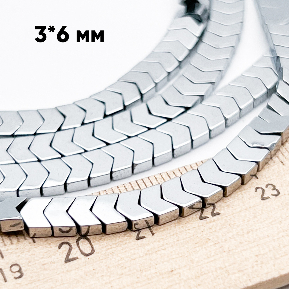 Гематит Стрелка бусины (имитация), цвет серебристый, размер около 3*6 мм, цена за 27-28 шт (1/4 нити)