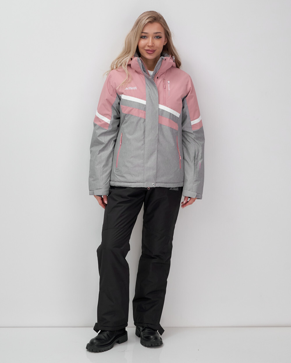 Горнолыжный костюм женский зимний серого цвета 02808Sr