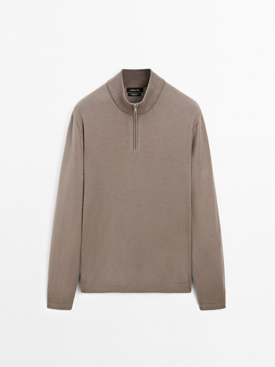 Massimo Dutti Свитер из 100% мериносовой шерсти с высоким воротником, экрю
