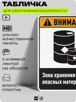 Табличка для обеспечения безопасности "Внимание зона хранения опасных материалов", для производства, предприятия, организаций, 40х30 см, Silver Plane x Айдентика Технолоджи