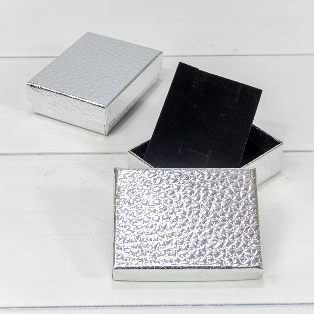 Коробка Ювелирная 7х9х3 см Набор 2 шт "Кожа крокодила" (Серебряный)