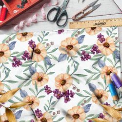 Ткань муслин мягкие цветы на белом фоне