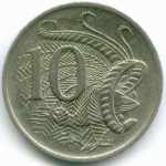 10 центов 1980 год. Австралия (Елизавета II). Птица лирохвост. Медно-никель, диаметр 23.6 мм. VF-XF