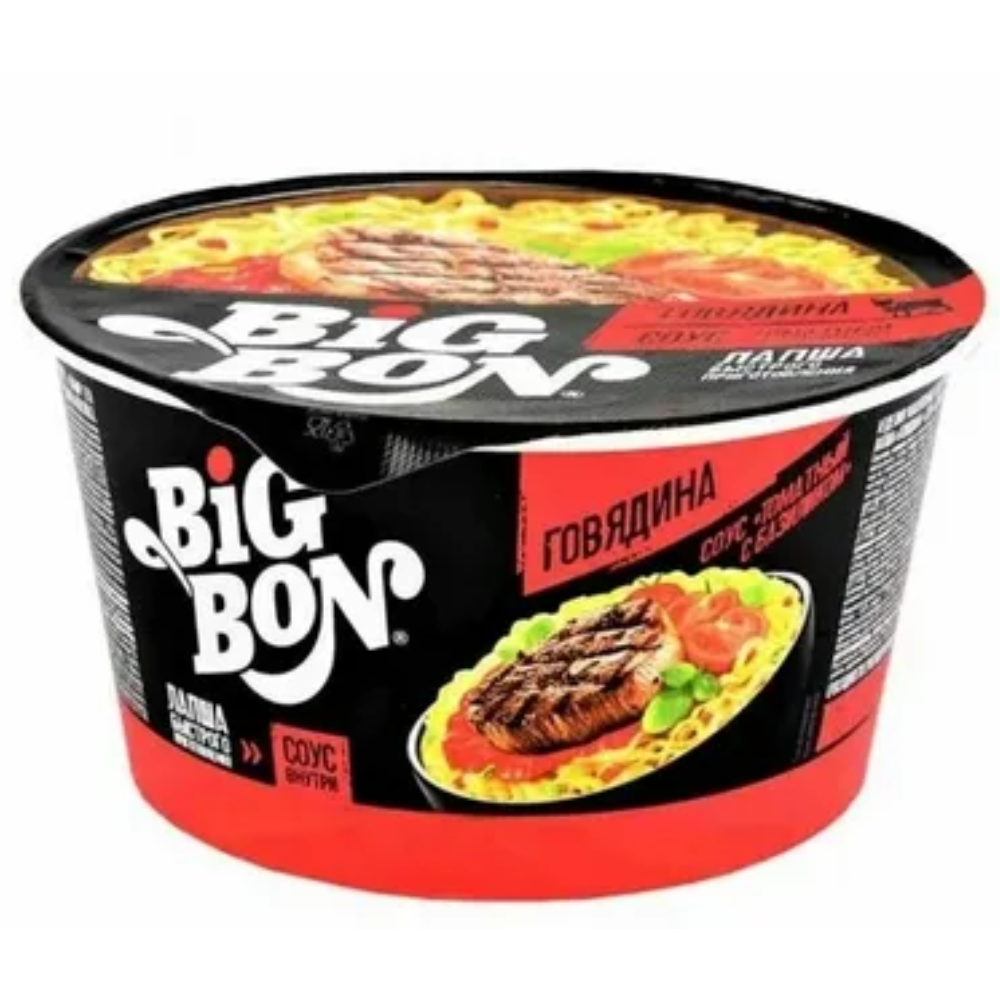 Лапша Big Bon Говядина+соус томатный с базиликом 95 гр