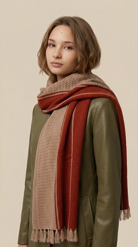 Палантин шерстяной ПШ18050-08/19 бежевый/терракотовый