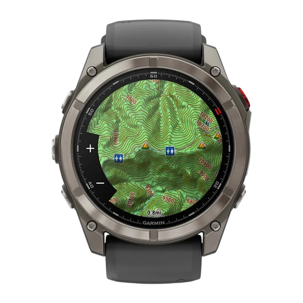 Cпортивные часы Garmin fenix 8 Pro, 51 мм, AMOLED, титан, сапфир, силиконовый ремешок цвета «графитовый/чёрный» Безель из титана, AMOLED-дисплей. Ремешок с классической застёжкой — на запястье обхватом 127–210 мм