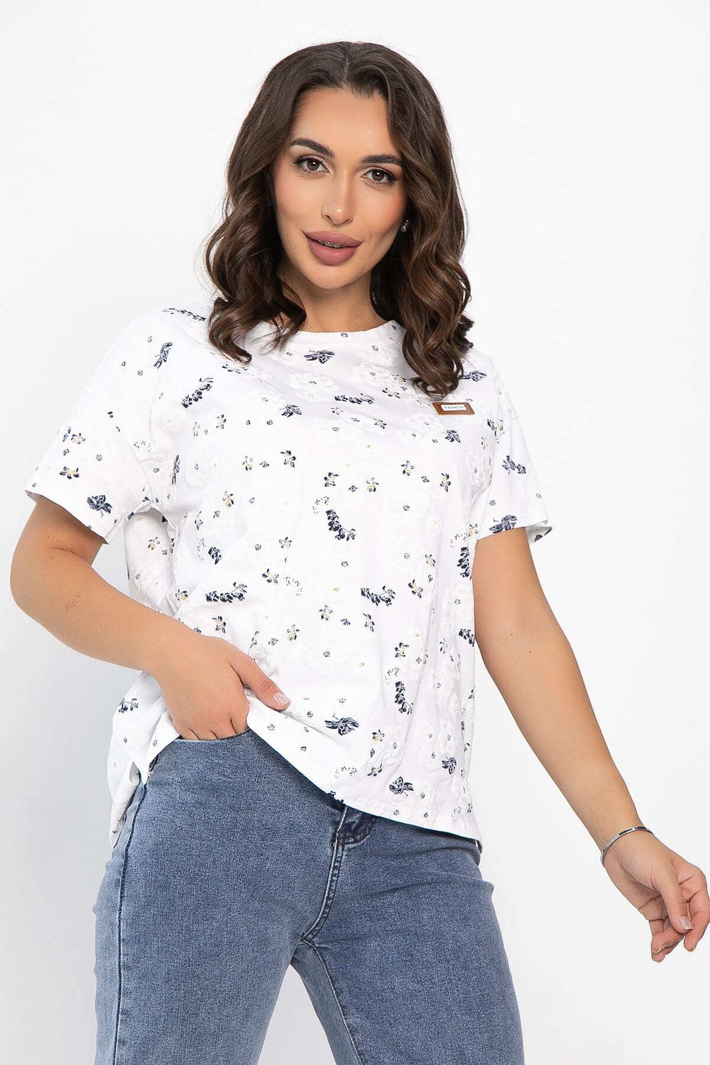 Футболка Мэнси (белая/цветы) Б14127-4М LT Collection