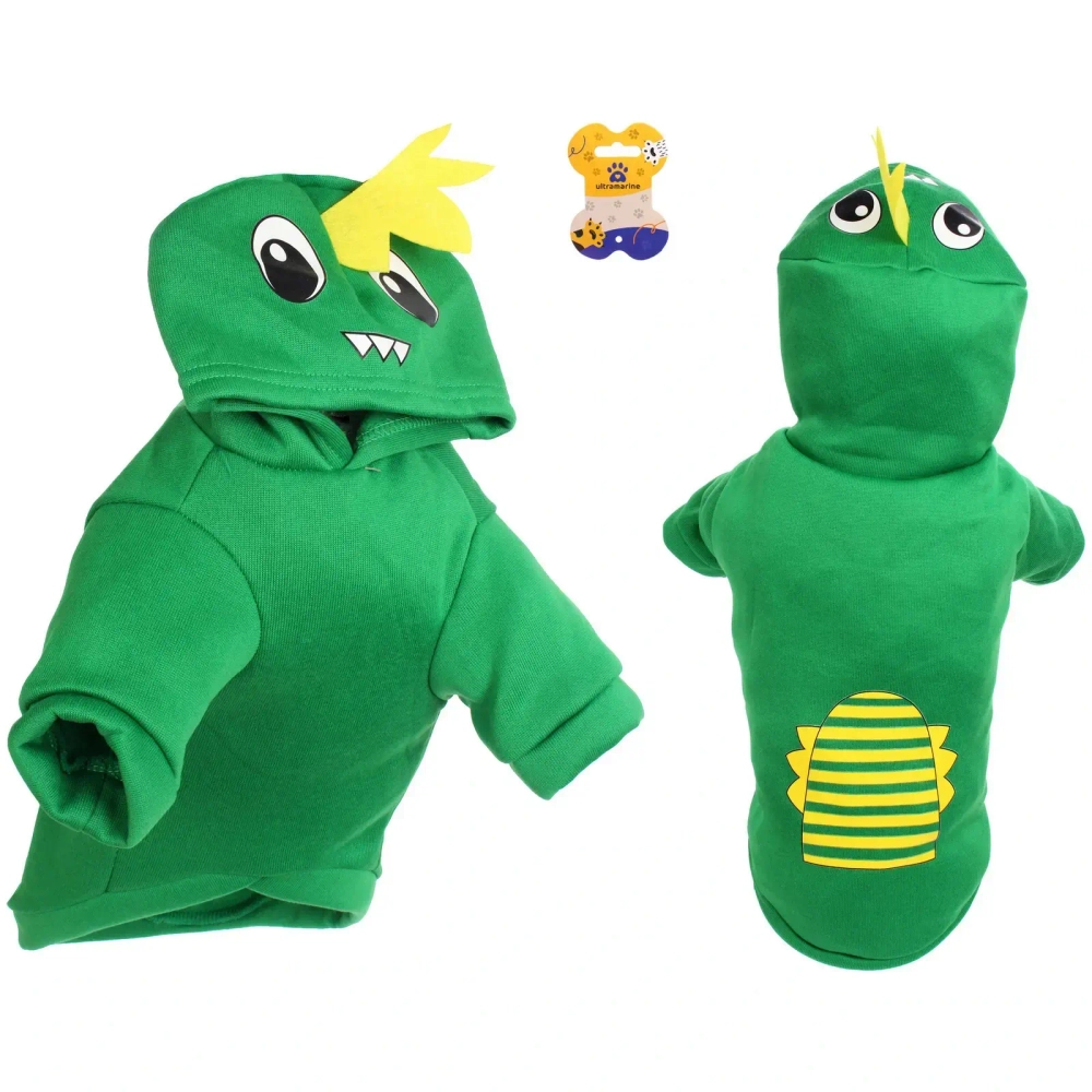 Кофта - толстовка с капюшоном для собак мелких пород «МОДНЫЙ БРО», динозаврик, размер 2XL (62*45*26см) Ultramarine